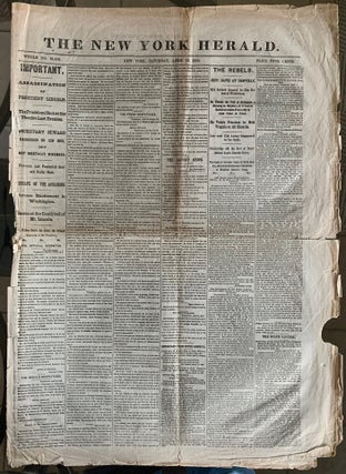 Item #1001 [Lincoln Assassination] New York Herald Newspaper Saturday April 15, 1865