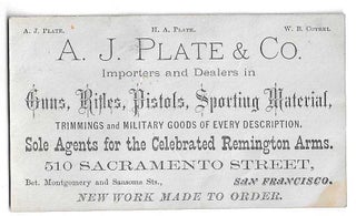 Item #1015 [Firearms, Remington] Business Card of A. J. Plate & Co. Importers and Dealers in...