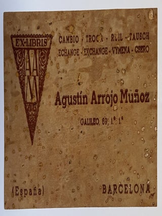 Unique 1946 Cork Bookplate and Business Card of Agust&iacute;n Arrojo Mu&ntilde;oz