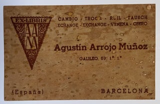 Unique 1946 Cork Bookplate and Business Card of Agustín Arrojo Muñoz