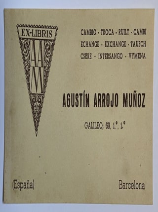 Unique 1946 Cork Bookplate and Business Card of Agust&iacute;n Arrojo Mu&ntilde;oz
