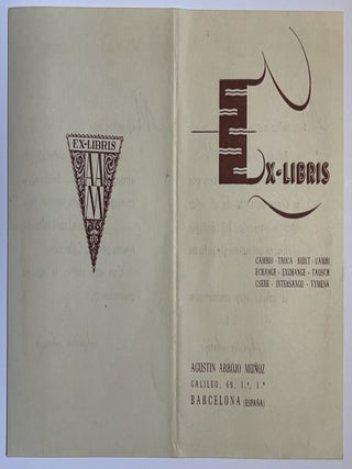 Unique 1946 Cork Bookplate and Business Card of Agust&iacute;n Arrojo Mu&ntilde;oz