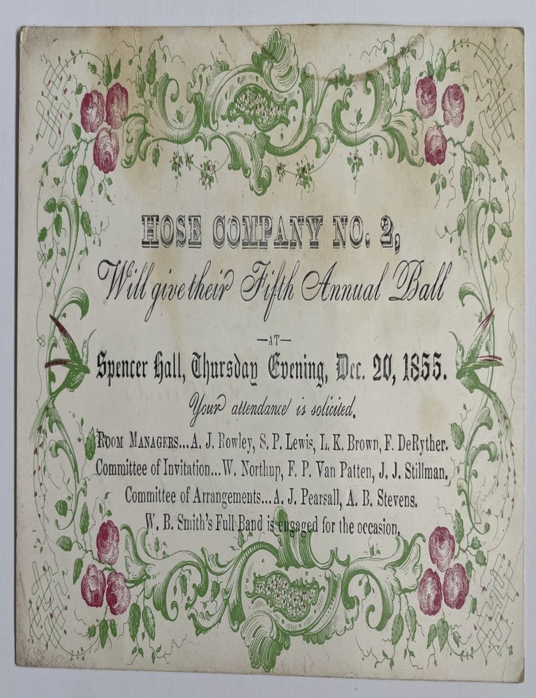 Item #1163 1855 Victorian Invitation Card. Hose Company No. 2.