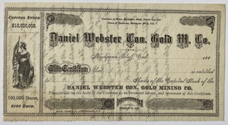 Item #1176 [Mining] Very Rare Daniel Webster Con. Gold Mining Co. Blank Capital Stock...