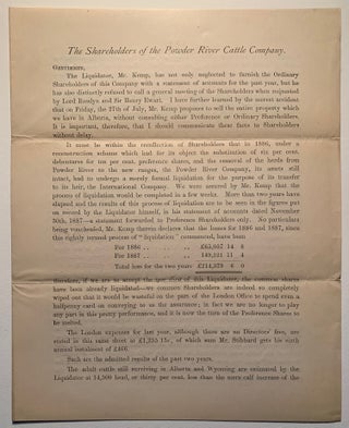 Item #1186 Printed Letter to "The Shareholders of the Powder River Cattle Company" 1888. Moreton...