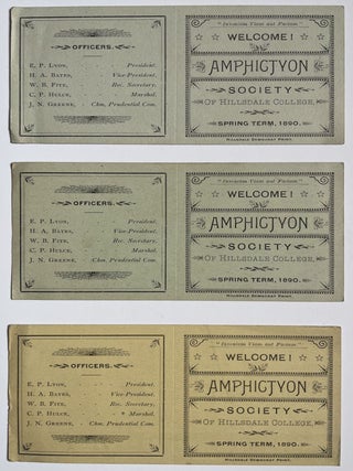 Three Tickets for Amphictyon Society of Hillsdale College Meetings, Spring Term, 1890