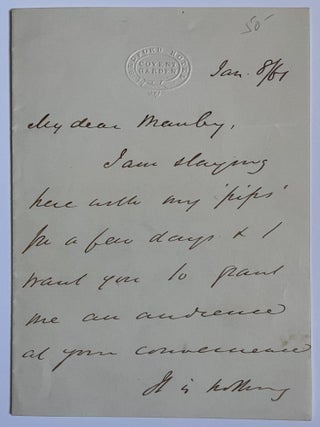 Item #1212 1861 ALS From Mark Lemon to Charles Manby, Bedford Hotel Letterhead, Covent Garden,...
