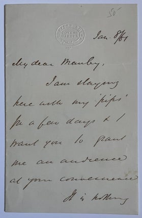 Item #1212 1861 ALS From Mark Lemon to Charles Manby, Bedford Hotel Letterhead, Covent Garden,...