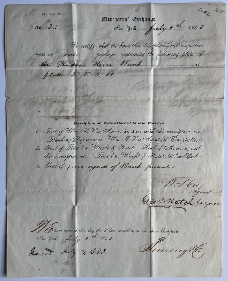 Item #1222 [Lithography] Merchant’s Exchange Document Signed by George Whitefield Hatch. George Whitefield Hatch.