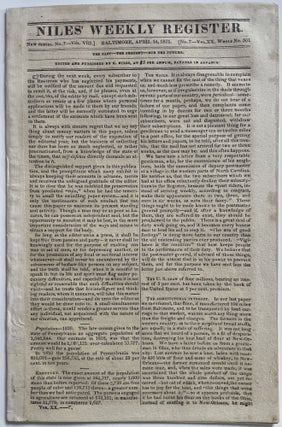 Item #1250 Two Issues of Niles’ Weekly Register Newspaper, With Content on the War of 1812 and...