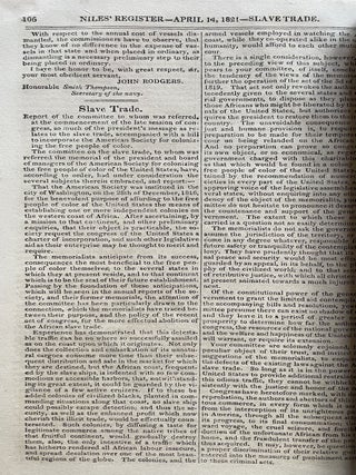 Two Issues of Niles’ Weekly Register Newspaper, With Content on the War of 1812 and the Slave Trade