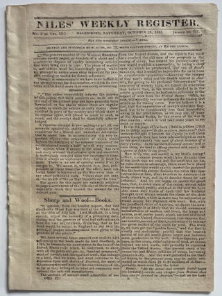 Two Issues of Niles’ Weekly Register Newspaper, With Content on the War of 1812 and the Slave Trade