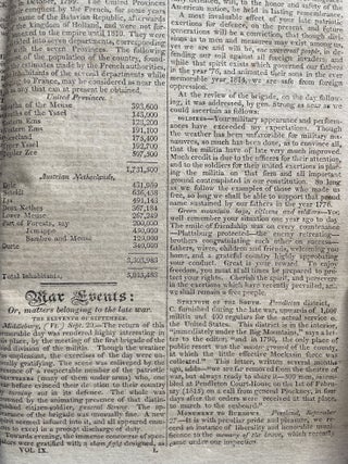 Two Issues of Niles’ Weekly Register Newspaper, With Content on the War of 1812 and the Slave Trade