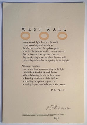 Item #1291 West Wall--Signed and Limited-Edition Broadside, 1983. W. S. Merwin