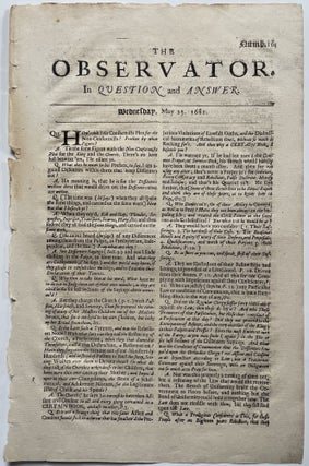 Item #1341 Three Issues of Seventeenth Century Newspaper “The Observator”. Sir Roger L'Estrange