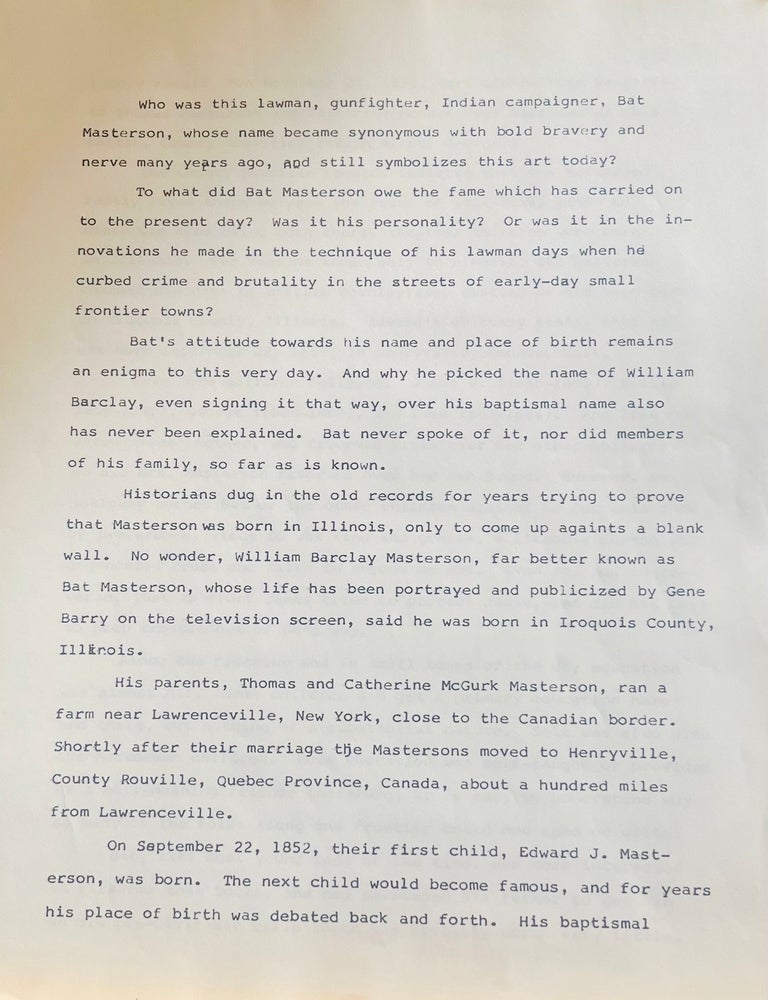 Item #1383 [Western Americana] [Bat Masterson] [Wyatt Earp] [Buffalo Bill Cody] Archive of Western Author and Historian Carl Breihan. Carl Breihan.