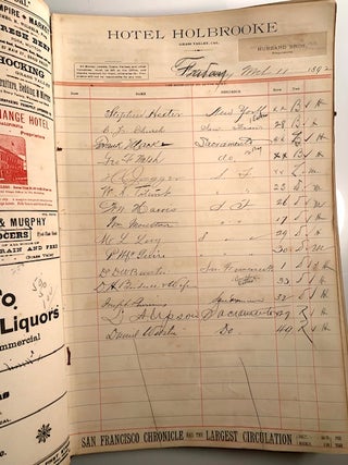 Item #139 Holbrook Hotel Register, Grass Valley, California February 21 to April 13, 1892