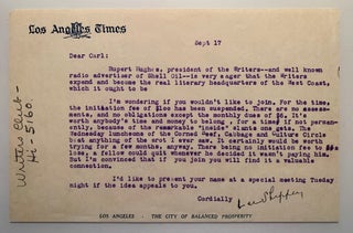 Item #1409 Correspondence between Rupert Hughes, Carl Haverlin and Lee Shippey 1933-1950. Rupert...