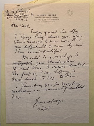 Correspondence between Rupert Hughes, Carl Haverlin and Lee Shippey 1933-1950