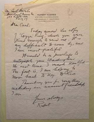 Correspondence between Rupert Hughes, Carl Haverlin and Lee Shippey 1933-1950
