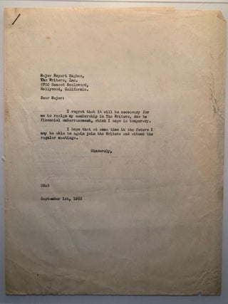 Correspondence between Rupert Hughes, Carl Haverlin and Lee Shippey 1933-1950