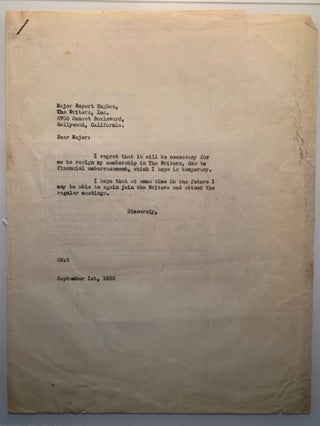 Correspondence between Rupert Hughes, Carl Haverlin and Lee Shippey 1933-1950