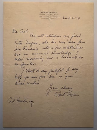Correspondence between Rupert Hughes, Carl Haverlin and Lee Shippey 1933-1950
