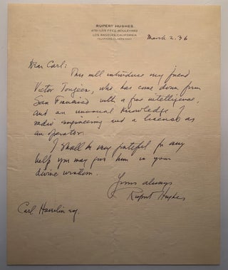 Correspondence between Rupert Hughes, Carl Haverlin and Lee Shippey 1933-1950