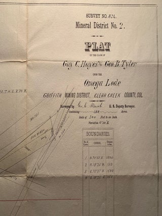 Plat of the Claim of Guy C. Hayes and Geo. B. Tyler Upon the Omega Lode, Griffith Mining District, Clear Creek County, Col.--1878
