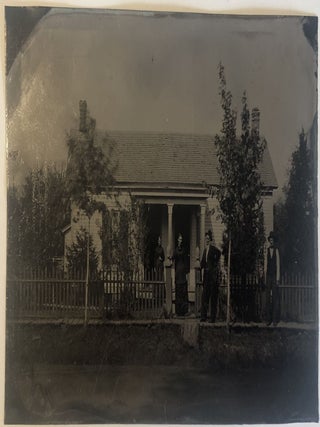 Three Quarter Plate Tintype of Two Women and Two Men in Front of a House