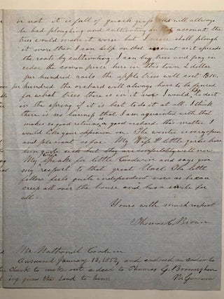 [Fruit Growing][Farming][Education] Mid-nineteenth Century Correspondence Between Honorable Nathaniel Goodwin of Hartford, Connecticut and the Extended Brown Family of Henderson, Jefferson County, New York 1849-1855