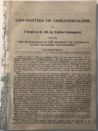 Item #1586 Absurdities of Immaterialism; or, A Reply to T. W. P. Taylder’s Pamphlet, Entitled,...