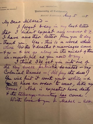 [UC Berkeley][Lick Observatory] Massive Archive of the Family of Edward Singleton Holden Including Letters, Photographs, Family Memoir and Printed Material, 1880&rsquo;s-1960&rsquo;s