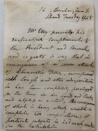 Item #1608 Manuscript Letter Regarding the Health of British Artist William Etty