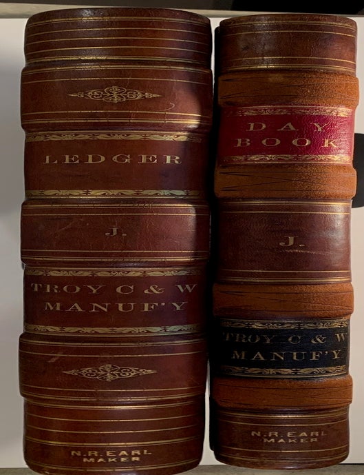 Item #1613 [Cotton][Manufacturing] Two Massive Bound Ledgers for Troy Cotton & Woolen Manufactory, Fall River, Massachusetts 1885-1887, 1892-1897. Troy Cotton, Woolen Manufactory.