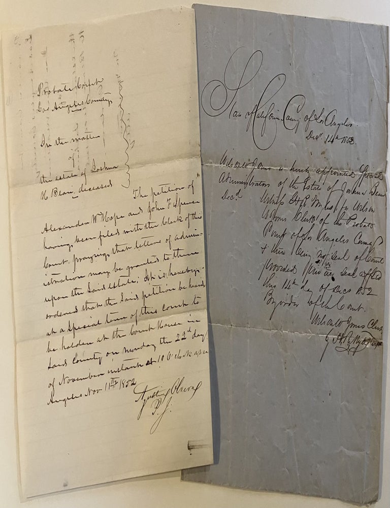 Item #1924 [Los Angeles] Probate Court Documents of Joshua Bean, brother of Judge Roy Bean, Signed by Agustin Olvera