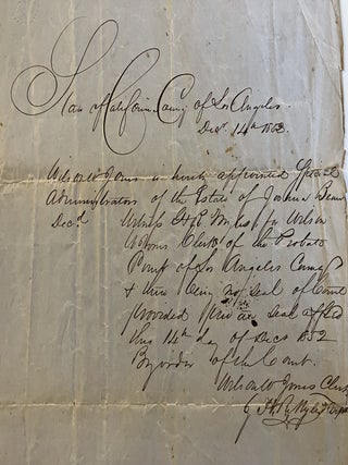 [Los Angeles] Probate Court Documents of Joshua Bean, brother of Judge Roy Bean, Signed by Agustin Olvera