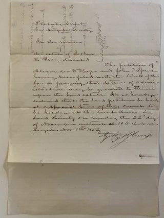[Los Angeles] Probate Court Documents of Joshua Bean, brother of Judge Roy Bean, Signed by Agustin Olvera