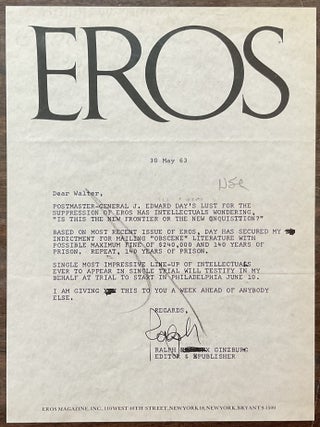 Item #1934 TLS (May 1963) from Publisher Ralph Ginzburg to Columnist Walter Winchell Just Prior...