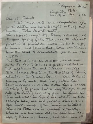 Archive of Poet John Penrose Angold with "Collected Poems" Published in 1952