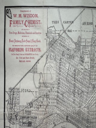 City Map of Portland Showing Portland, East Portland, and Albina with City Boundaries, Wharves, Fire Limits, Railroads, Street Railways, and Vacated Streets.