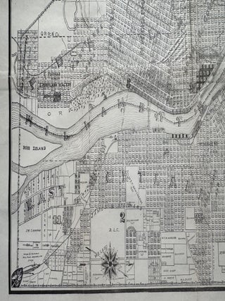 City Map of Portland Showing Portland, East Portland, and Albina with City Boundaries, Wharves, Fire Limits, Railroads, Street Railways, and Vacated Streets.