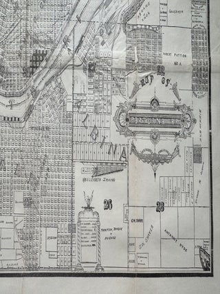 City Map of Portland Showing Portland, East Portland, and Albina with City Boundaries, Wharves, Fire Limits, Railroads, Street Railways, and Vacated Streets.