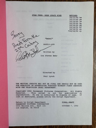 Star Trek Deep Space Nine "Babel" Original Script, Signed