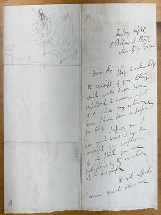 Eight Ephemeral George Cruikshank Items including 2 ALS's in his hand, 1 ALS to Cruikshank, 3 Envelopes, a Business Card and Memorandum, 1860's & 70's