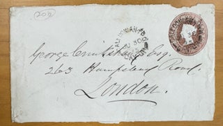 Eight Ephemeral George Cruikshank Items including 2 ALS's in his hand, 1 ALS to Cruikshank, 3 Envelopes, a Business Card and Memorandum, 1860's & 70's