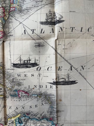 Map of the United States, Canada, Mexico, and the West Indies Including Central America, Showing all the Routes to California with a table of Distances