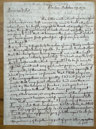 Item #2128 ALS from Clergyman Simeon Howard as Rebuttal to an Un-named Foe, Boston, October 27,...