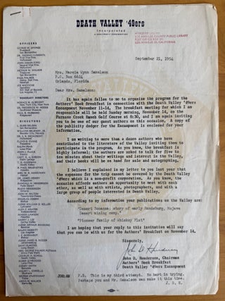 Small Archive of Death Valley '49ers Material Including Minutes and Correspondence plus Ephemera