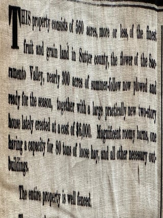 1897 Cloth Broadside Advertising Sale of the Estate of John Grunewald, Sutter County, California